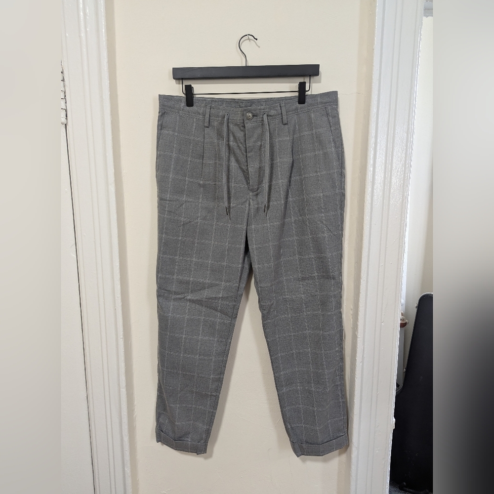 Mango Men Gray Plaid Dress Pants sz 34